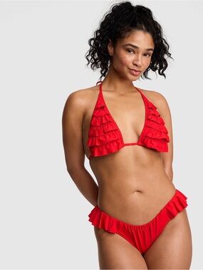 NWT VS PINK Red ruffle bikini triangle top & Itsy Bikini Bottom